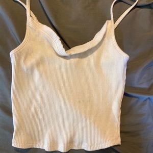 White tank top white ruffled  neck area